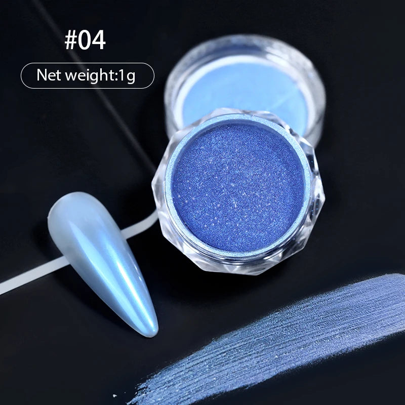 1 Box Aurora White Chrome Nail Powder Sparkling Mirror Pearl Pigments Nail Glitter White Rubbing Dust Nail Art Manicure Decorate