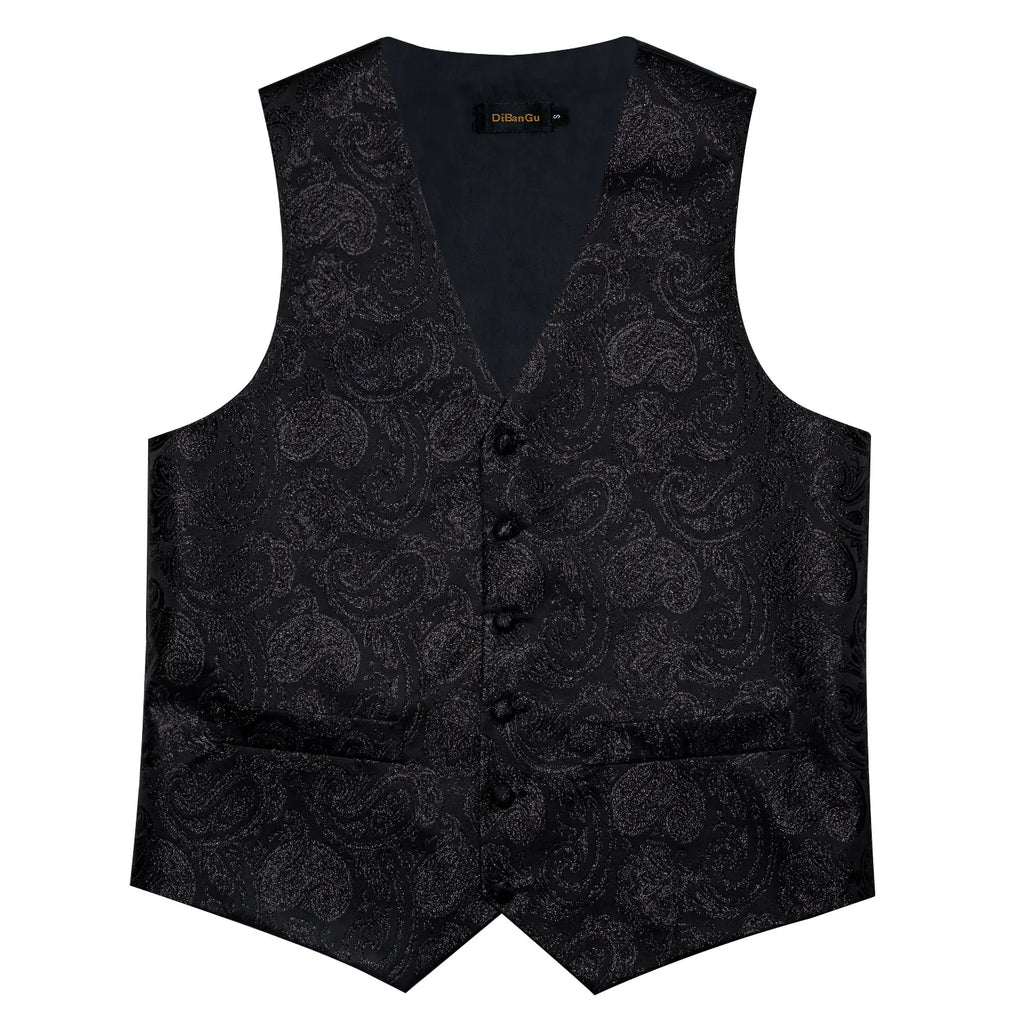 Luxury Paisley Men's Suit Vest Black Pink Red Wedding Prom Tuxedo Waistcoat Necktie Handkerchief Cufflink Sleeveless Jacket Vest