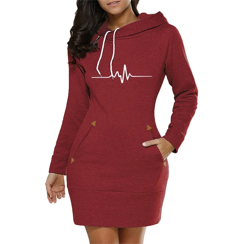 Casual Simplicity Hot Sale Womens Midi Dresses Autumn Winter Daily Comfort Fashion Slim Fit Pocket Hoodies Collar Zipper Quality