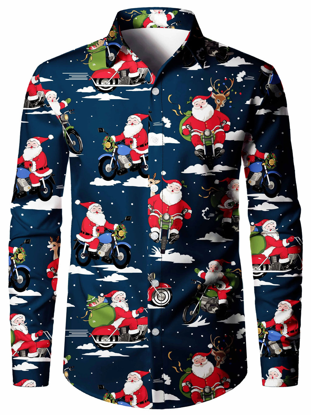 Christmas Theme Fashion Men's Casual Long Sleeve Shirt Breathable Tops Santa Claus Themed Stylish Pattern Full Sleeve Shirts
