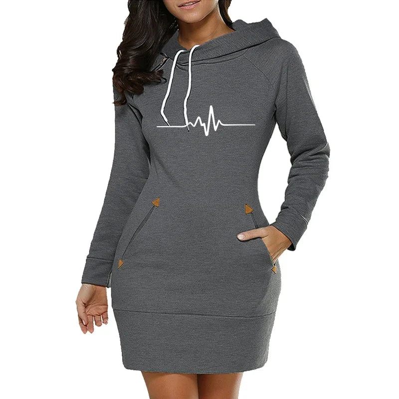 Casual Simplicity Hot Sale Womens Midi Dresses Autumn Winter Daily Comfort Fashion Slim Fit Pocket Hoodies Collar Zipper Quality