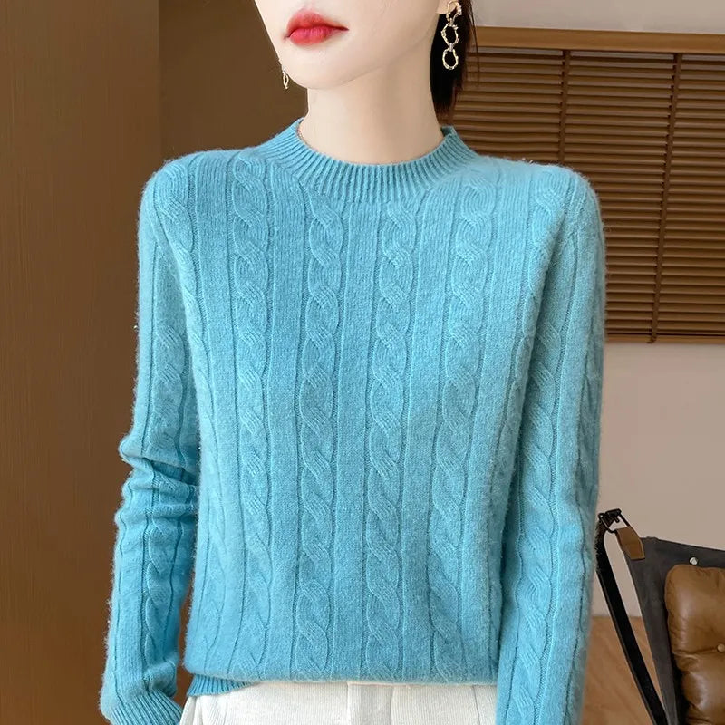 Autumn And Winter New Fashion 100% Pure Wool Sweater Crew Neck Long Sleeve Pullover Sweater Women's Clothing Korean Pop topWQ712