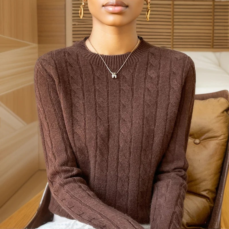 Autumn And Winter New Fashion 100% Pure Wool Sweater Crew Neck Long Sleeve Pullover Sweater Women's Clothing Korean Pop topWQ712