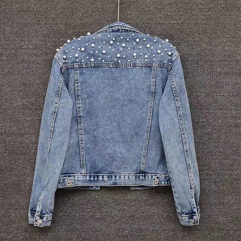 Jackets For Women Winter Women'S Large Denim Jacket Embroidered Pearl Beaded Denim Jacket Coat Jaqueta