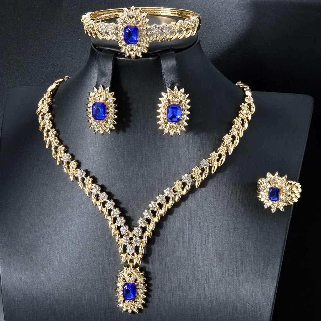 ZEADear Luxury Blue Zircon Jewelry Sets 18K Gold Plated Necklace Bracelet Earrings Ring For Italy Wedding Gifts Bridal Jewelry