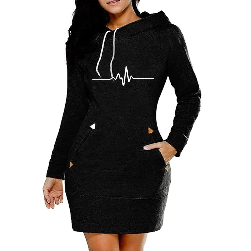Casual Simplicity Hot Sale Womens Midi Dresses Autumn Winter Daily Comfort Fashion Slim Fit Pocket Hoodies Collar Zipper Quality