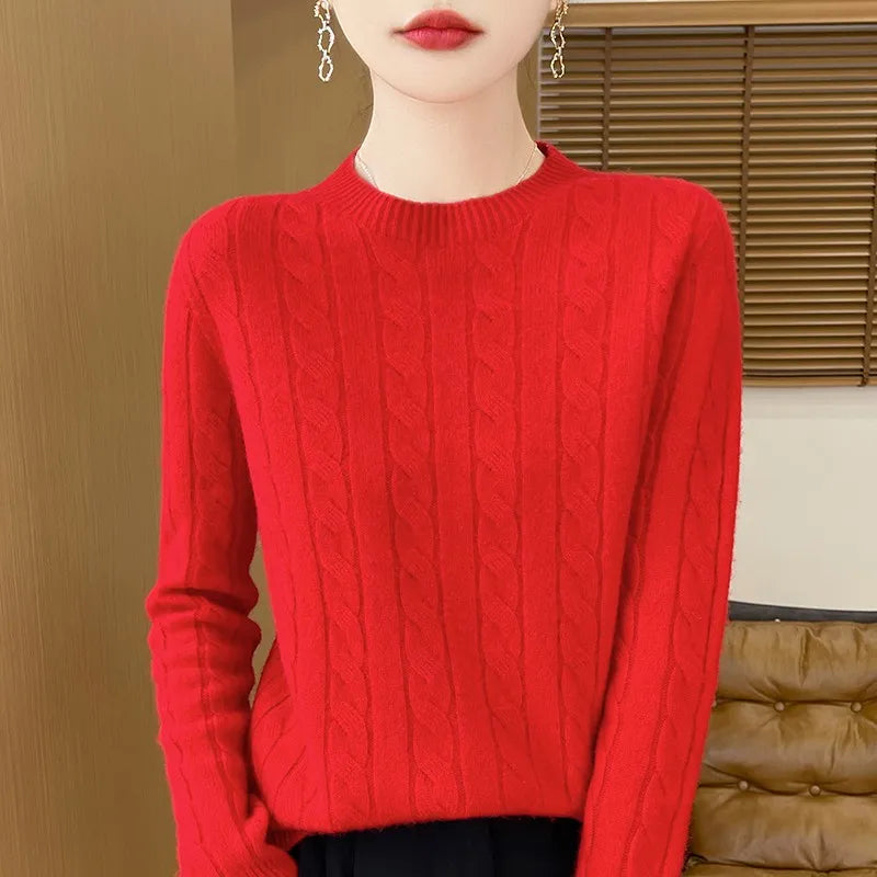 Autumn And Winter New Fashion 100% Pure Wool Sweater Crew Neck Long Sleeve Pullover Sweater Women's Clothing Korean Pop topWQ712