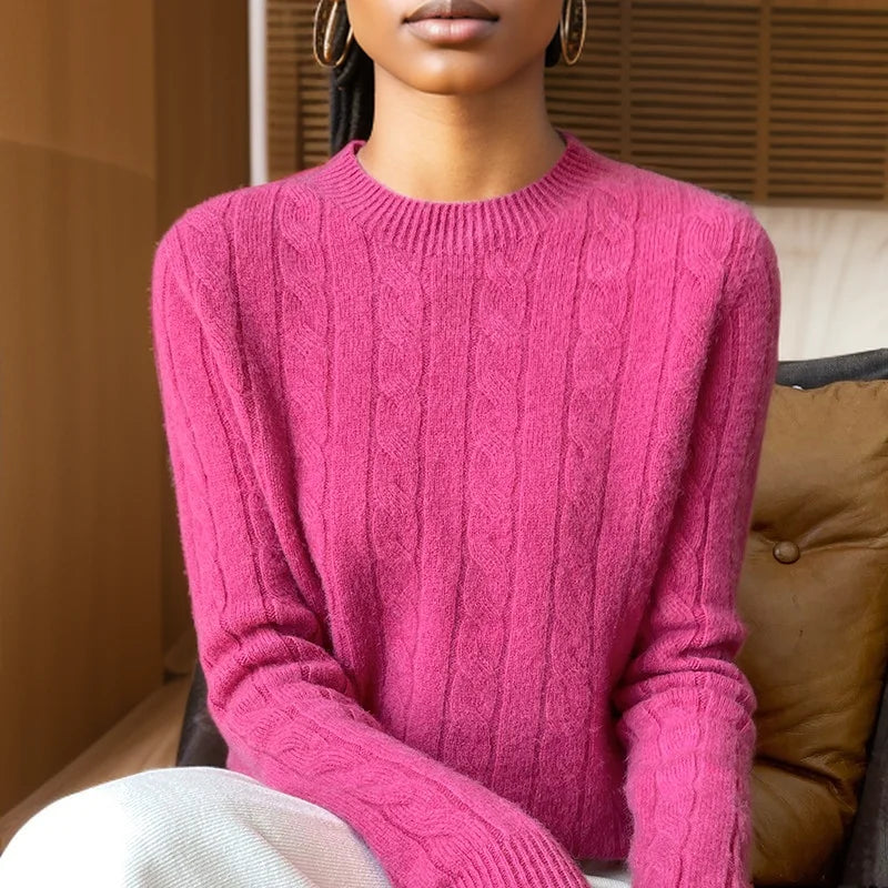 Autumn And Winter New Fashion 100% Pure Wool Sweater Crew Neck Long Sleeve Pullover Sweater Women's Clothing Korean Pop topWQ712