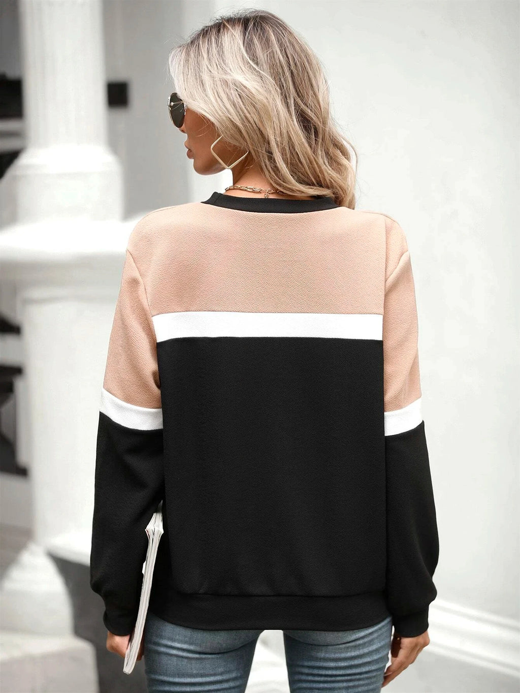 Women's autumn and winter fashionable colorblock drop shoulder sweatshirt