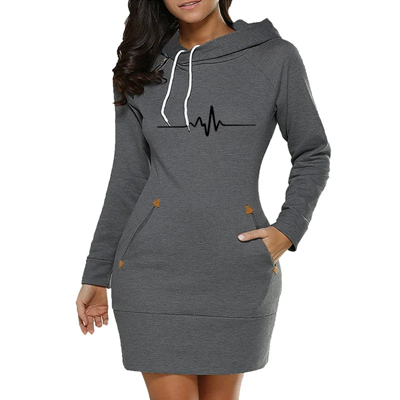 Casual Simplicity Hot Sale Womens Midi Dresses Autumn Winter Daily Comfort Fashion Slim Fit Pocket Hoodies Collar Zipper Quality
